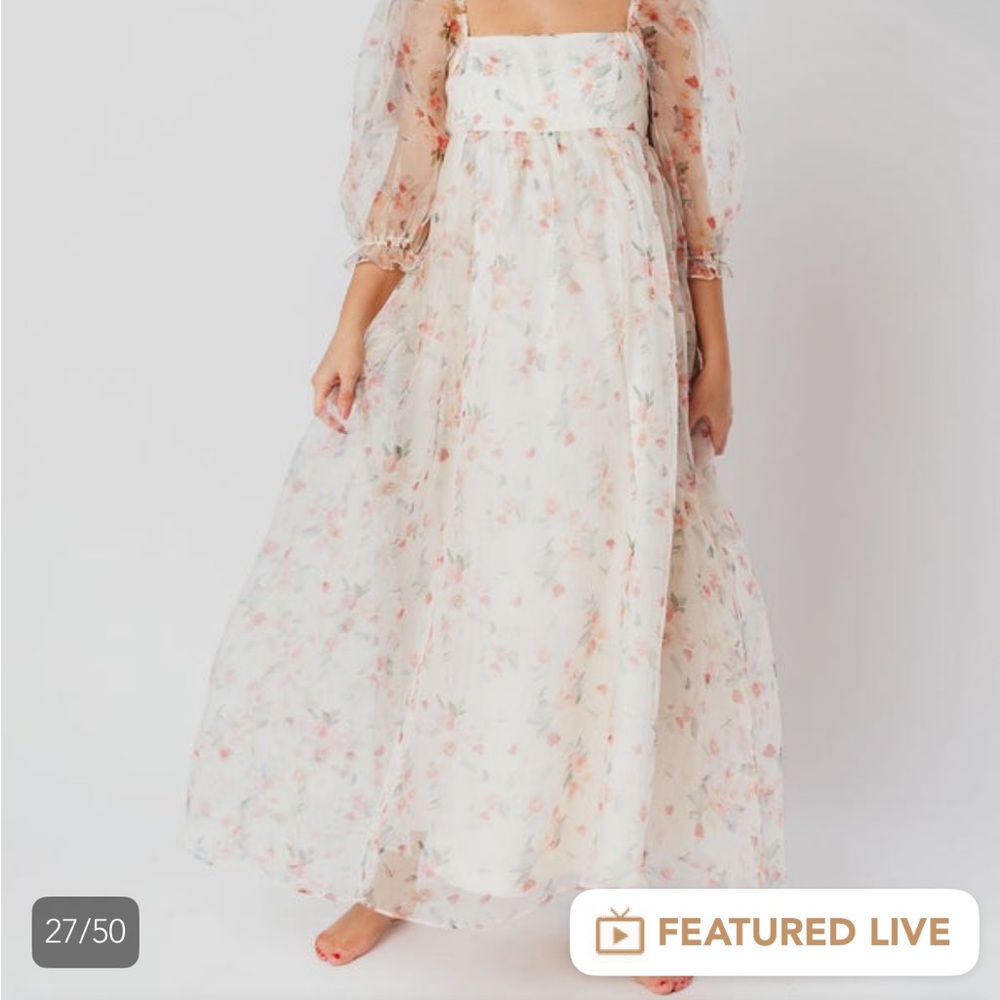 Worth Collective Mona Floral Maxi Dress in Cream and Pink